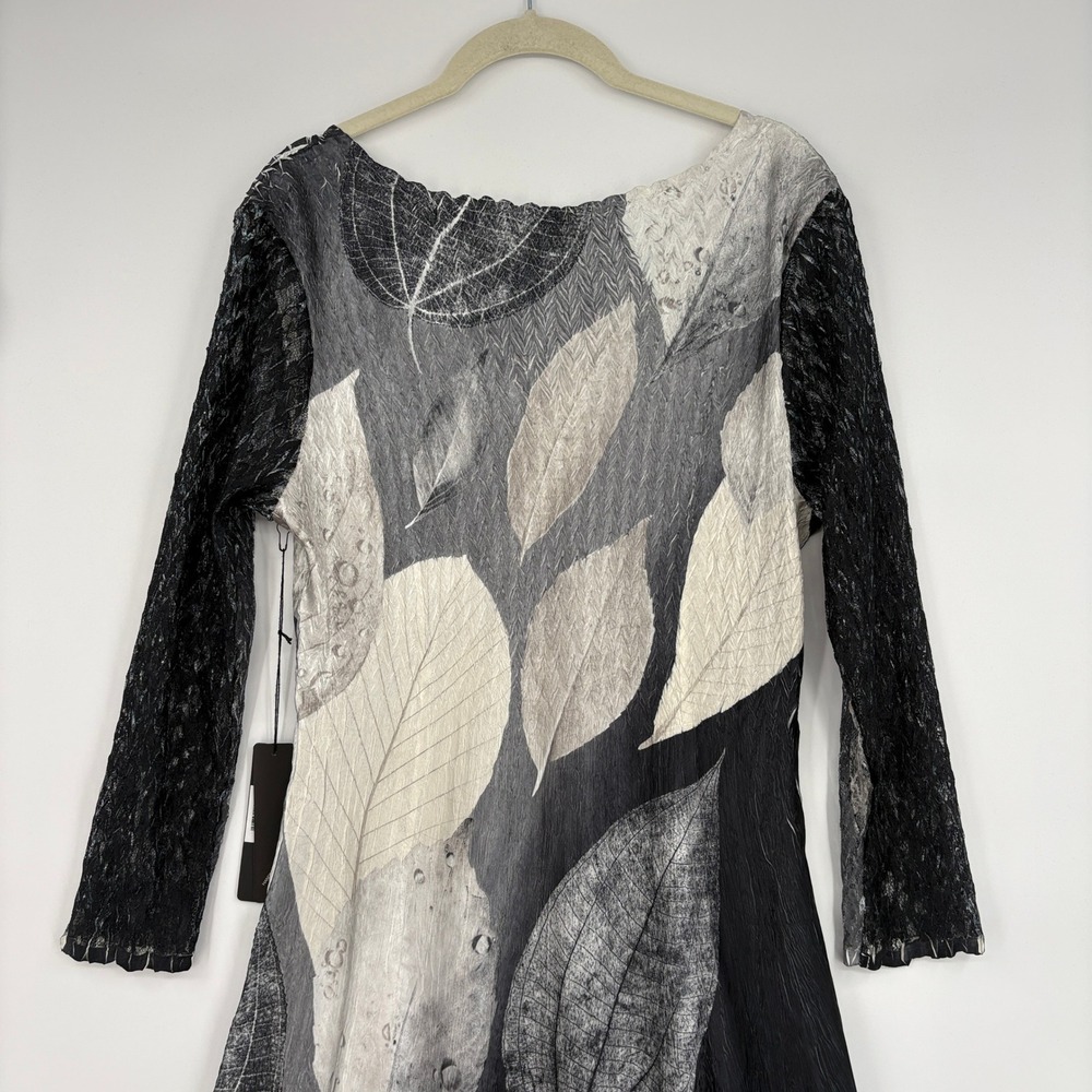 Komarov Women XL Dress Black White Leaf Print Lace Sleeve Handmade USA NEW - Picture 12 of 14